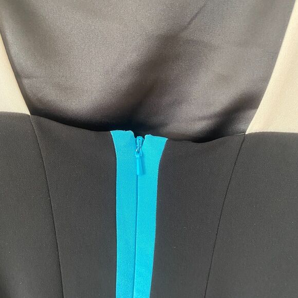 Jay Godfrey Black & Cream Strap Colorblock Sheath Bodycon Blue Zipper Mini 10 - Picture 10 of 14